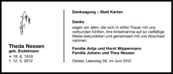 Traueranzeige von Theda Nessen von Ostfriesischer Kurier