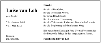 Traueranzeige von Luise van Loh von Ostfriesischer Kurier