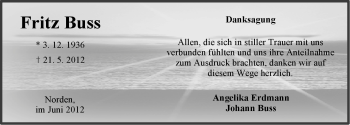 Traueranzeige von Fritz Buss von Ostfriesischer Kurier