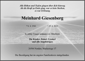 Traueranzeige von Meinhard Giesenberg von Ostfriesischer Kurier