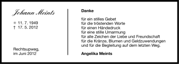 Traueranzeige von Johann Meints von Ostfriesischer Kurier