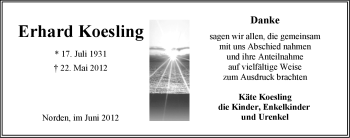 Traueranzeige von Erhard Koesling von Ostfriesischer Kurier