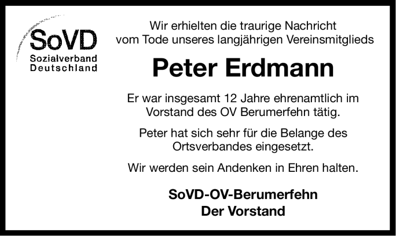  Traueranzeige für Peter Erdmann vom 03.07.2012 aus Ostfriesischer Kurier