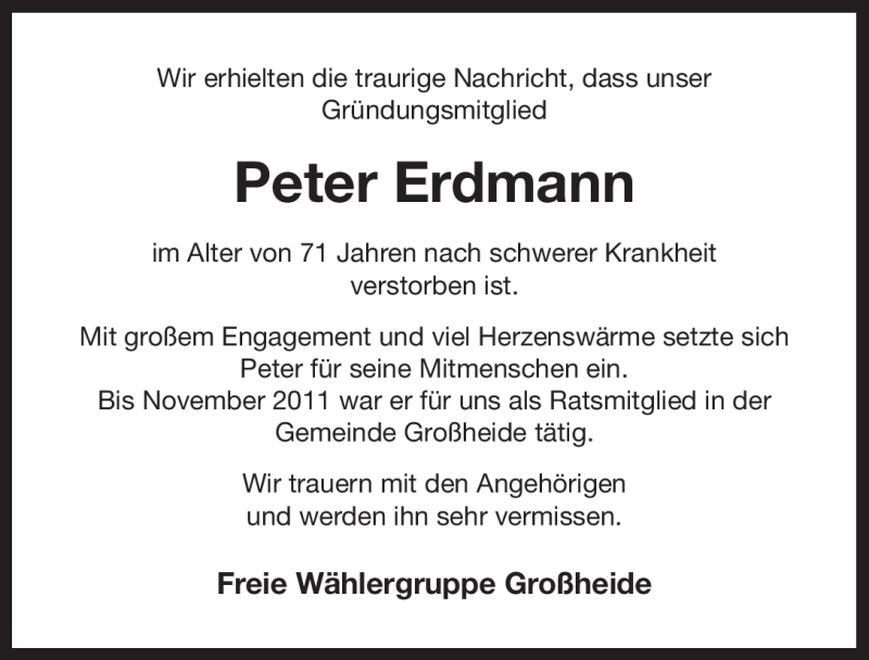  Traueranzeige für Peter Erdmann vom 03.07.2012 aus Ostfriesischer Kurier