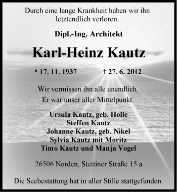 Traueranzeige von Karl-Heinz Kautz von Ostfriesischer Kurier