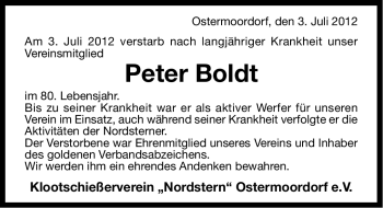 Traueranzeige von Peter Boldt von Ostfriesischer Kurier