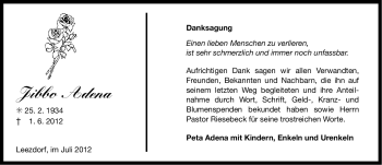 Traueranzeige von Jibbo Adena von Ostfriesischer Kurier