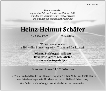 Traueranzeige von Heinz-Helmut Schäfer von Ostfriesischer Kurier