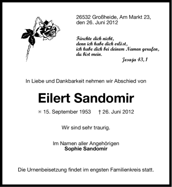 Traueranzeige von Eilert Sandomir von Ostfriesischer Kurier