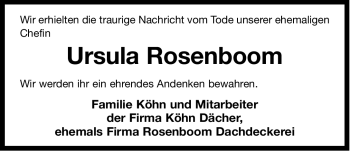 Traueranzeige von Ursula Rosenboom von Ostfriesischer Kurier