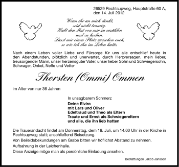 Traueranzeige von Thorsten Ommen von Ostfriesischer Kurier