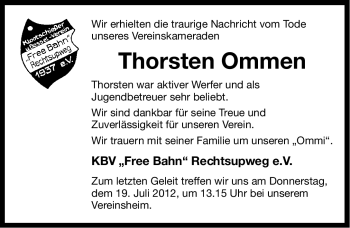 Traueranzeige von Thorsten Ommen von Ostfriesischer Kurier