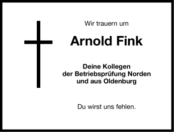 Traueranzeige von Arnold Fink von Ostfriesischer Kurier