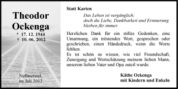 Traueranzeige von Theodor Ockenga von Ostfriesischer Kurier