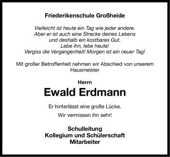 Traueranzeige von Ewald Erdmann von Ostfriesischer Kurier