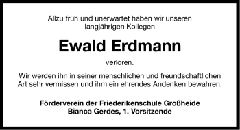 Traueranzeige von Ewald Erdmann von Ostfriesischer Kurier