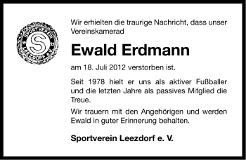 Traueranzeige von Ewald Erdmann von Ostfriesischer Kurier