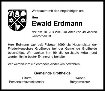 Traueranzeige von Ewald Erdmann von Ostfriesischer Kurier