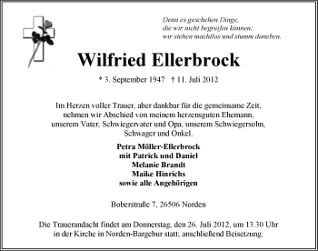 Traueranzeige von Wilfried Ellerbrock von Ostfriesischer Kurier