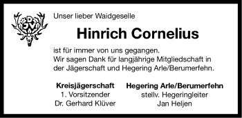 Traueranzeige von Hinrich Cornelius von Ostfriesischer Kurier