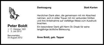 Traueranzeige von Peter Boldt von Ostfriesischer Kurier