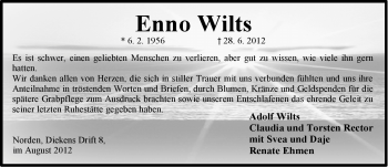 Traueranzeige von Enno Wilts von Ostfriesischer Kurier