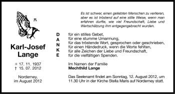 Traueranzeige von Karl-Josef Lange von Ostfriesischer Kurier