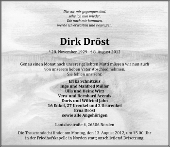 Traueranzeige von Dirk Dröst von Ostfriesischer Kurier