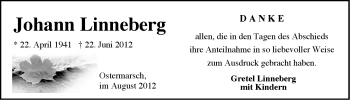 Traueranzeige von Johann Linneberg von Ostfriesischer Kurier