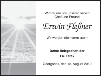 Traueranzeige von Erwin Fleßner von Ostfriesischer Kurier