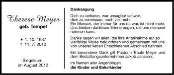 Traueranzeige von Therese Meyer von Ostfriesischer Kurier