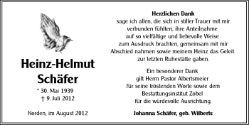 Traueranzeige von Heinz-Helmut Schäfer von Ostfriesischer Kurier