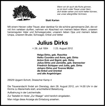 Traueranzeige von Julius Dirks von Ostfriesischer Kurier