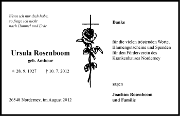 Traueranzeige von Ursula Rosenboom von Ostfriesischer Kurier