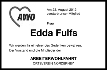Traueranzeige von Edda Fulfs von Ostfriesischer Kurier