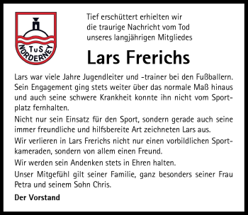 Traueranzeige von Lars Frerichs von Ostfriesischer Kurier