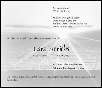 Traueranzeige von Lars Frerichs von Ostfriesischer Kurier