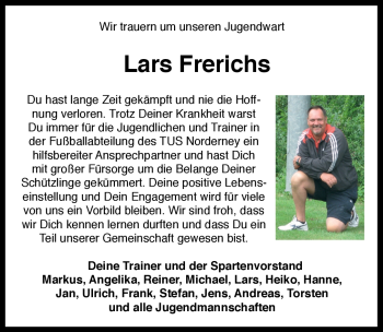 Traueranzeige von Lars Frerichs von Ostfriesischer Kurier