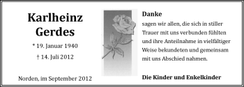 Traueranzeige von Karlheinz Gerdes von Ostfriesischer Kurier