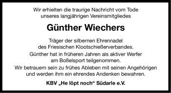 Traueranzeige von Günther Wiechers von Ostfriesischer Kurier