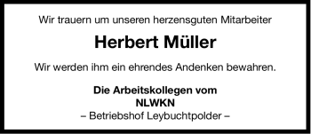 Traueranzeige von Herbert Müller von Ostfriesischer Kurier