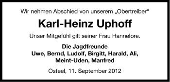 Traueranzeige von Karl-Heinz Uphoff von Ostfriesischer Kurier