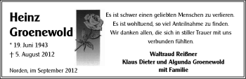 Traueranzeige von Heinz Groenwold von Ostfriesischer Kurier