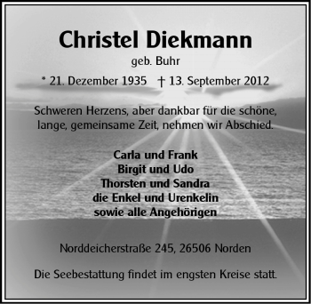 Traueranzeige von Christel Diekmann von Ostfriesischer Kurier