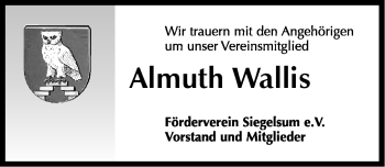 Traueranzeige von Almuth Wallis von Ostfriesischer Kurier