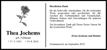 Traueranzeige von Thea Jochems von Ostfriesischer Kurier