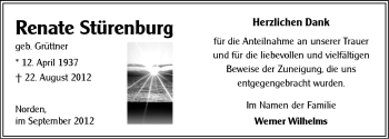 Traueranzeige von Renate Stürenburg von Ostfriesischer Kurier