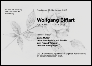 Traueranzeige von Wolfgang Biffart von Ostfriesischer Kurier