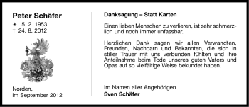 Traueranzeige von Peter Schäfer von Ostfriesischer Kurier