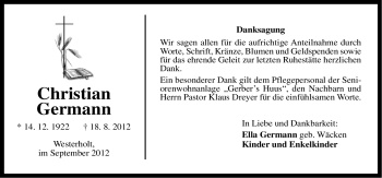 Traueranzeige von Christian Germann von Ostfriesischer Kurier
